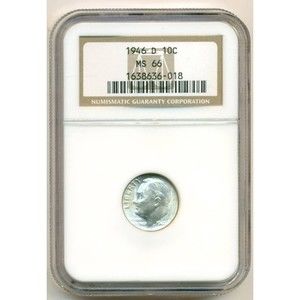 1946 D Roosevelt Dime MS66 NGC
